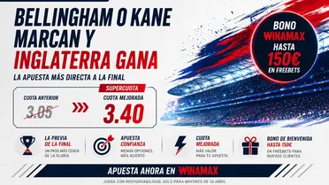 Bono Winamax Inglaterra vs Argentina: Super Cuota «Bellingham o Kane marcan e Inglaterra gana» a 3,40 +150€ (Mundial 2026)