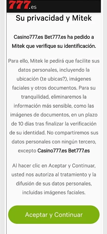 Requisitos para verificar la identidad en casino777