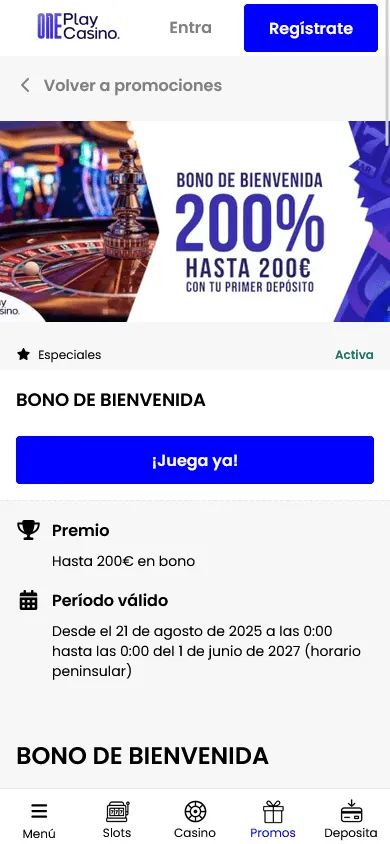 Bono de bienvenida en OnePlay Casino