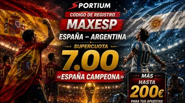 Código de registro Sportium MAXESP España – Argentina: Supercuota 7.00 «España Campeona» más Hasta 200€ (Final Mundial 2026)