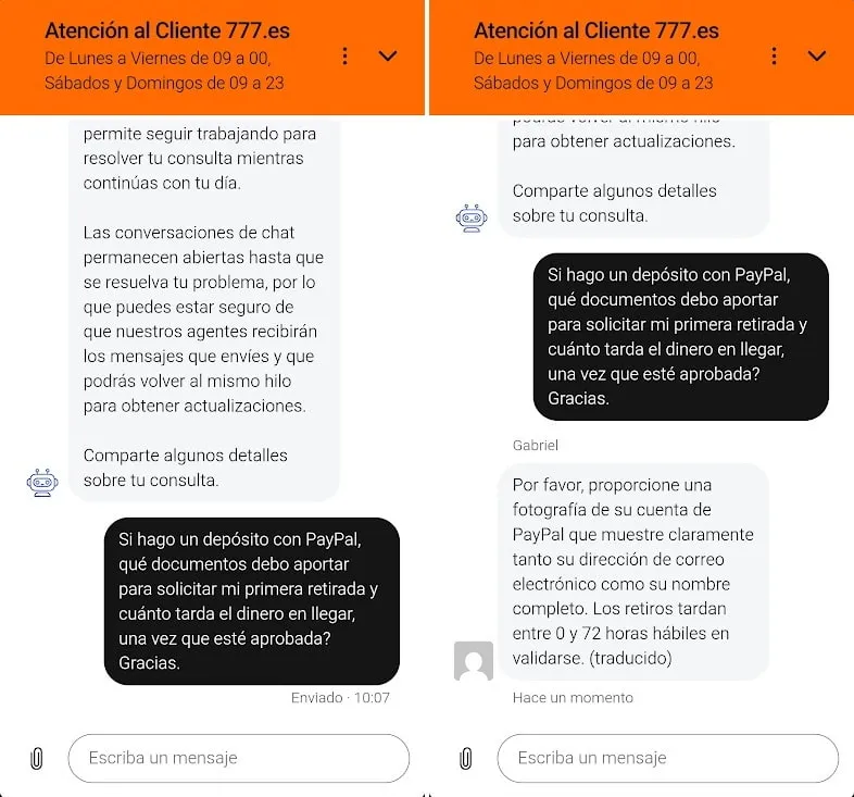 Consulta en el chat en vivo del casino